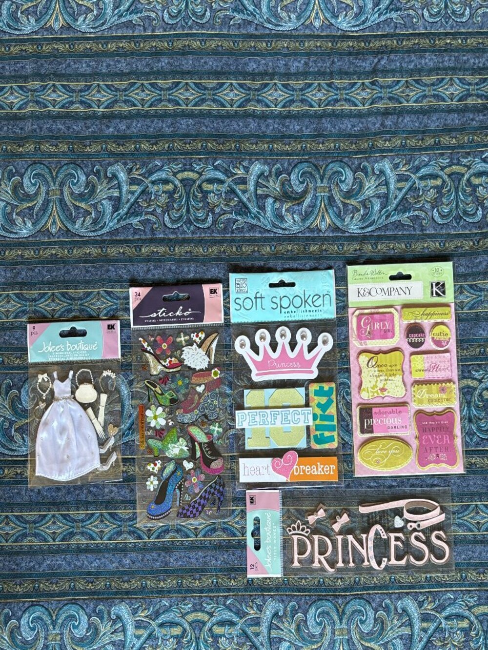 5 pack Princess Stickers, Scrapbooking, Dimensional, Textured - NWT